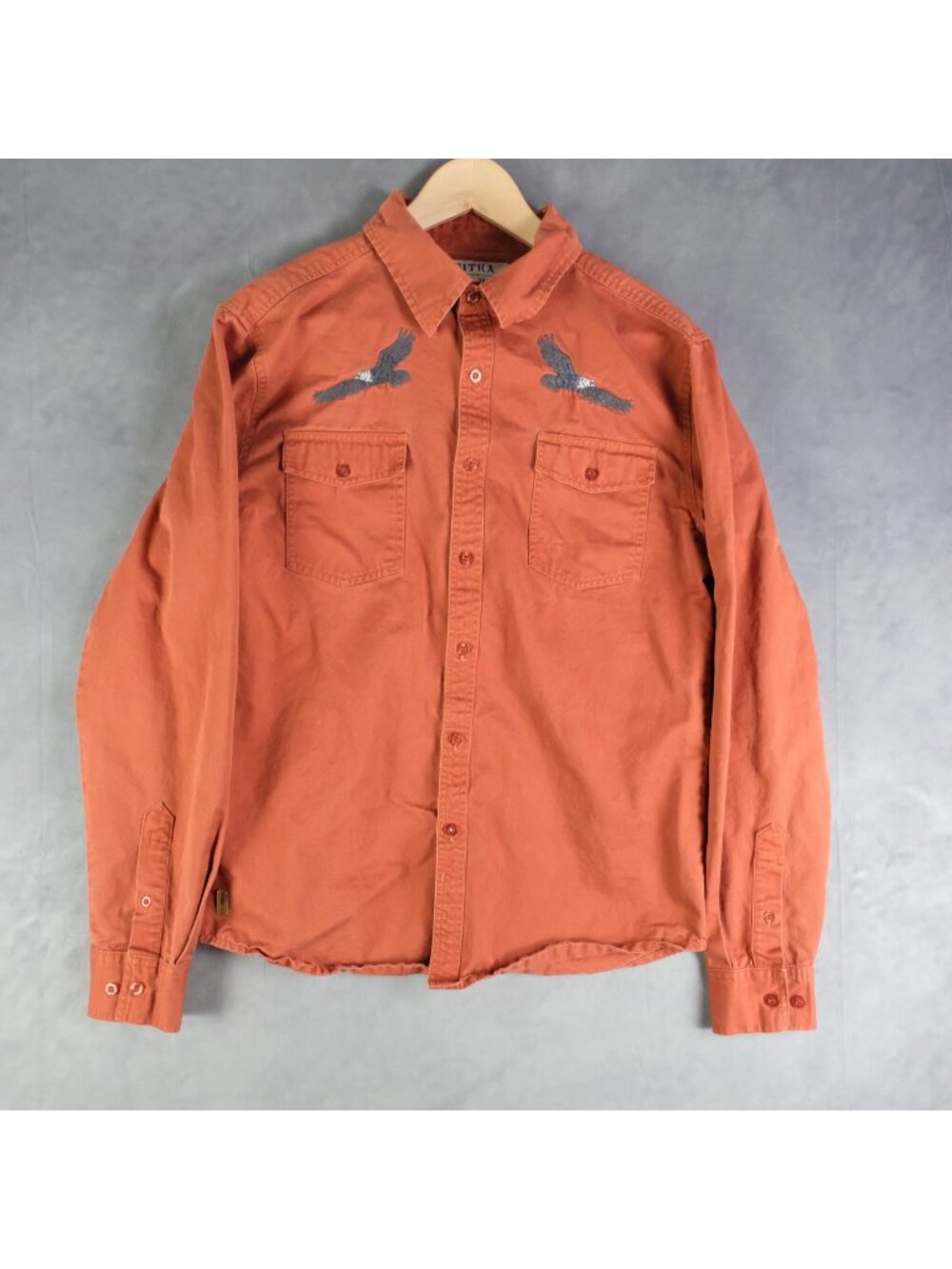 Sitka Shirt Mens Medium Brown Rust Button Up Canvas Embroidered Eagle Outdoor